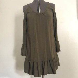 Green peekaboo shoulder dress